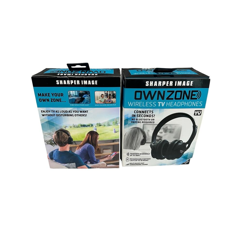2 Sharper Image Own Zone Wireless TV Headphones w/ Transmitters 100ft Black - Picture 4 of 8